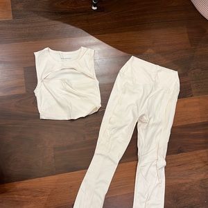 WWW cut out crop top and matching flare leggings